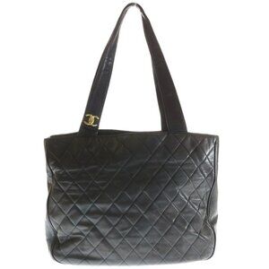 Chanel Quilted CC Logo Tote Dark Brown Lambskin Gold